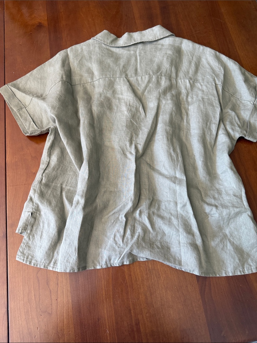TAHARI Olive Green Short Sleeve Linen Button-Down Shirt - Picture 5 of 5